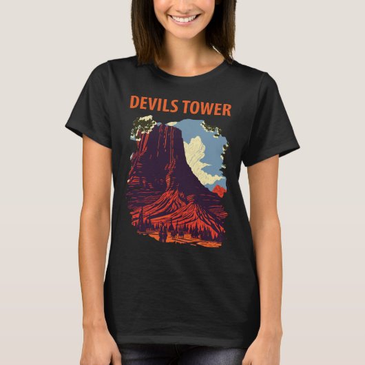Devils Tower Wyoming Rode Gesteente Reis T-shirt (Voorkant)