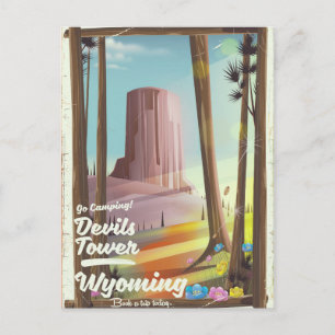 Devils Tower, Wyoming vintage campingprint. Briefkaart