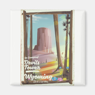 Devils Tower, Wyoming vintage campingprint. Magneet