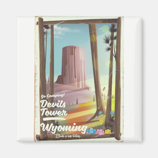 Devils Tower, Wyoming vintage campingprint. Magneet (Voorkant)