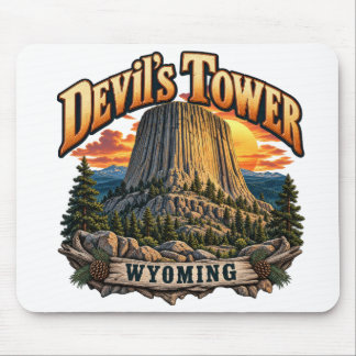 Devil's Tower Wyoming Vintage Zonsondergang Grafis Muismat