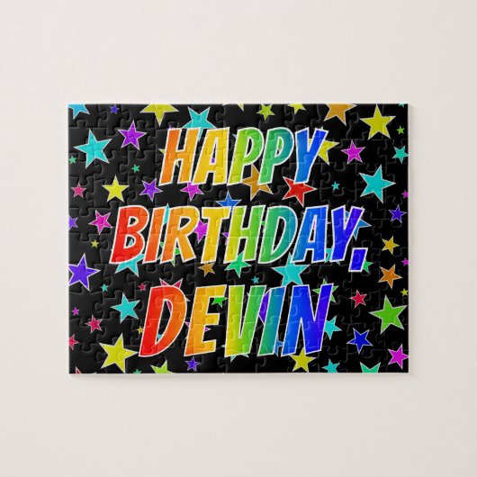 "DEVIN" Voornaam, Fun "HAPPY BIRTHDAY" Legpuzzel (Horizontaal)