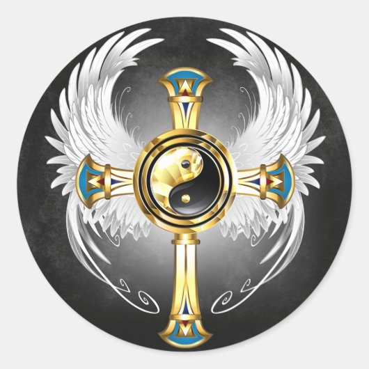 Devine Egyptian Gold Yin Yang Symbol Ronde Sticker (Voorkant)