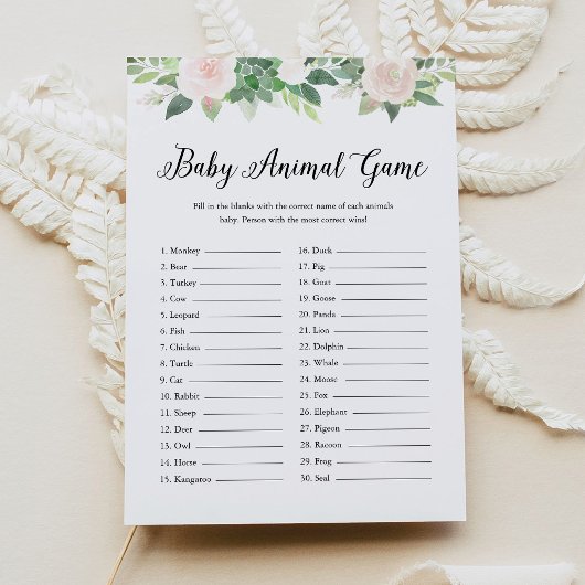 DEVON Baby Animal Greenery Baby shower Game Kaart