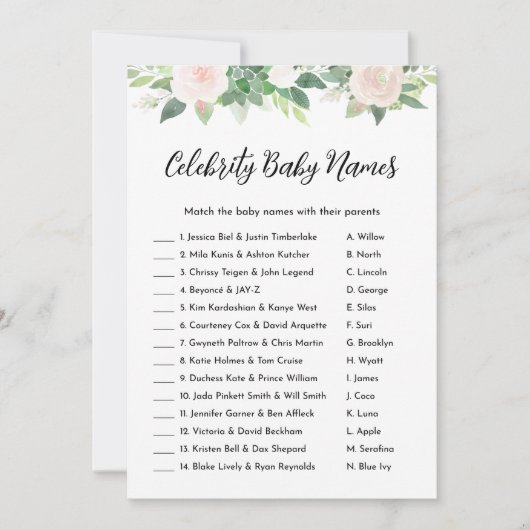 DEVON Bloemen Celebrity Baby Naam Baby shower spel Kaart (Voorkant)