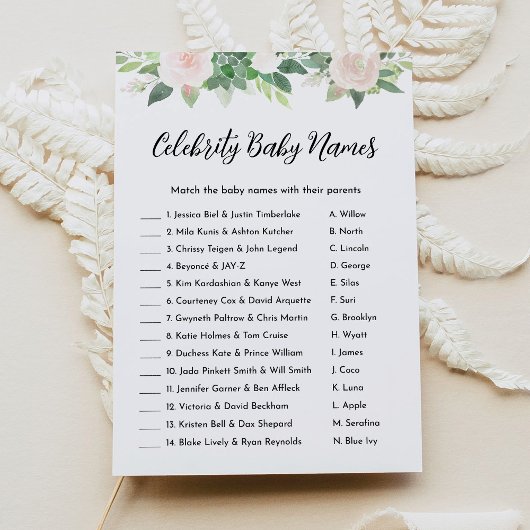 DEVON Bloemen Celebrity Baby Naam Baby shower spel Kaart