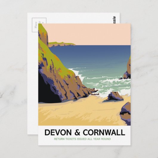 Devon & Cornwall "go by rail" reizen naar  stijl Briefkaart (Voorkant / Achterkant)