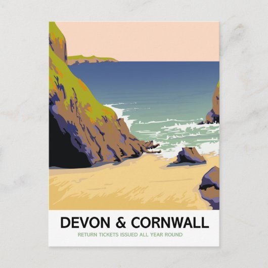 Devon & Cornwall "go by rail" reizen naar  stijl Briefkaart (Voorkant)
