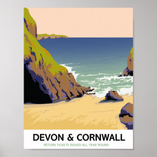 Devon & Cornwall "go by rail" reizen naar stijl Poster