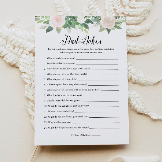 DEVON Dad Jokes Greenery Baby shower Game Kaart