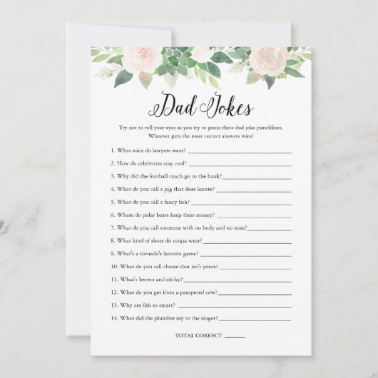 DEVON Dad Jokes Greenery Baby shower Game Kaart (Voorkant)