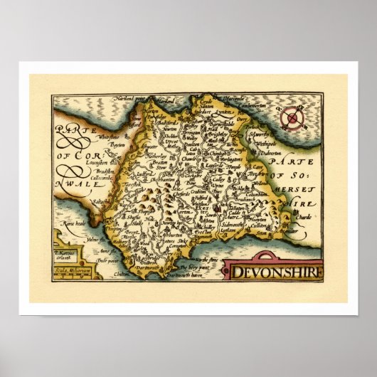 Devon (Devonshire) County Engeland Antiquarische k Poster (Voorkant)