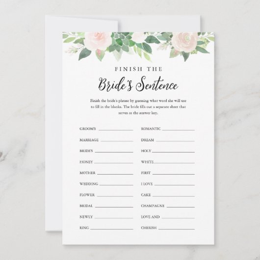 DEVON Finish the Bride's Phrase Bruidsspel Kaart (Voorkant)