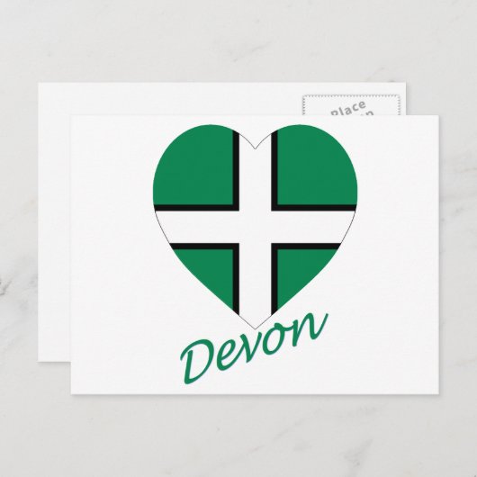 Devon Flag Heart met naam Briefkaart (Voorkant / Achterkant)