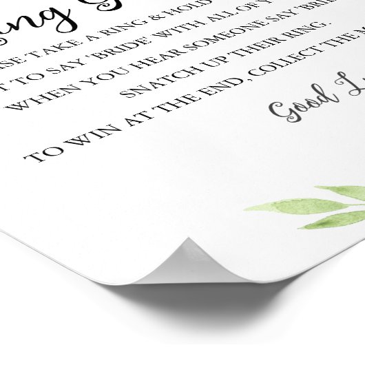 DEVON Groen Ring Spel Zeg geen Bruid Teken Poster (Hoek)