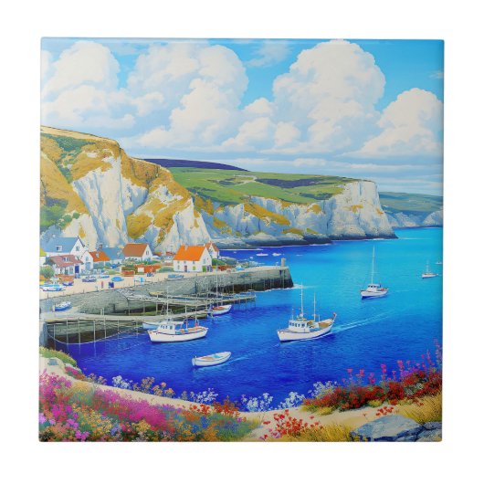 "Devon Harbour Dreamscape" - Een Engels zeegezicht Tegeltje (Voorkant)