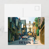 Devon, huizen in het stadscentrum, vintage reis briefkaart (Voorkant / Achterkant)