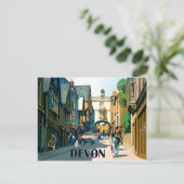 Devon, huizen in het stadscentrum, vintage-reizen briefkaart (Staand voorkant)