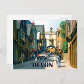 Devon, huizen in het stadscentrum, vintage-reizen briefkaart (Voorkant / Achterkant)