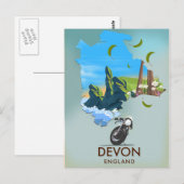Devon Map Travel poster Briefkaart (Voorkant / Achterkant)