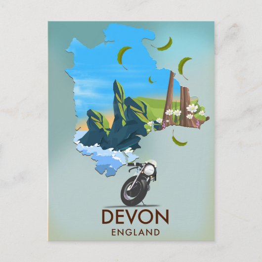 Devon Map Travel poster Briefkaart (Voorkant)