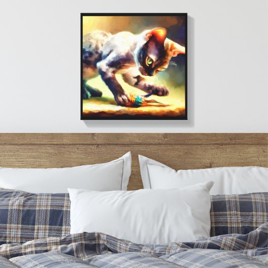 Devon Rex Cat Canvas Afdruk (Insitu (Slaapkamer))