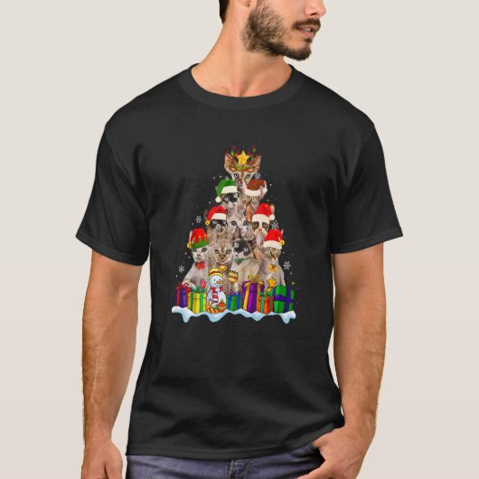 Devon Rex Cat Christmas Santa Hat Xmas Tree Pajam T-shirt (Voorkant)