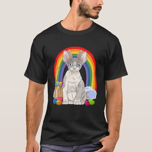 Devon Rex Cat Happy Paaster Bunny T-shirt (Voorkant)