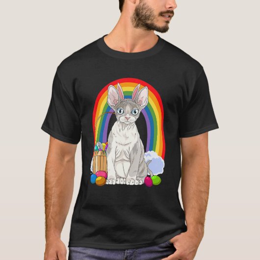 Devon Rex Cat Happy Paaster Bunny T-shirt (Voorkant)