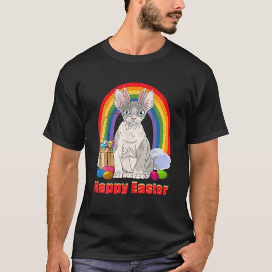 Devon Rex Cat Happy Paaster Bunny T-shirt (Voorkant)