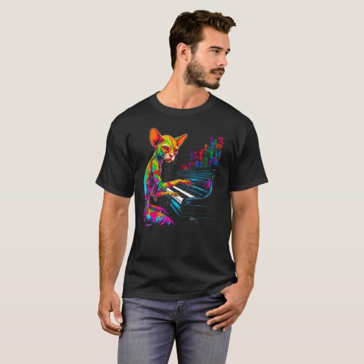 Devon Rex Cat Piano T-shirt (Voorkant volledig)