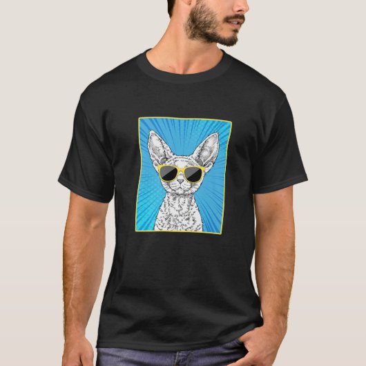Devon Rex Cat Portrait Pop Art kat met zonnebril T-shirt (Voorkant)