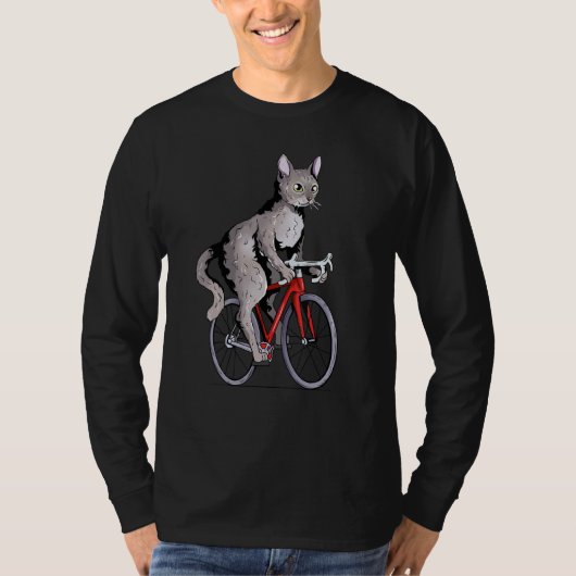 Devon Rex Cat Riding Bicycle Cute Biker Cyclist T-shirt (Voorkant)