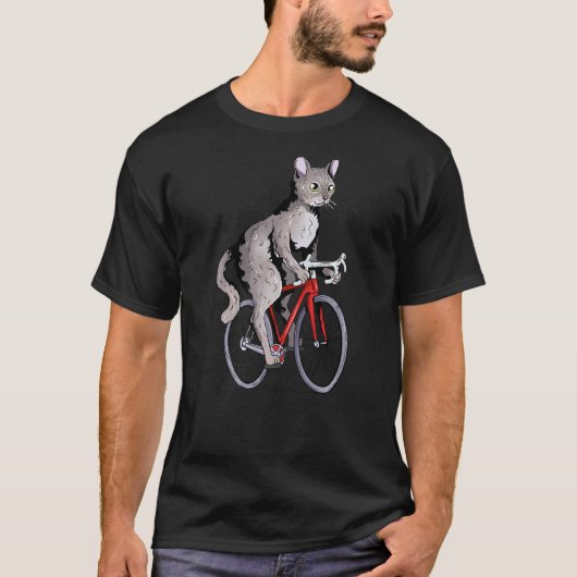 Devon Rex Cat Riding Bicycle Cute Biker Cyclist T-shirt (Voorkant)