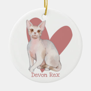 Devon Rex Cat Waterverf Kat Roze hart Keramisch Ornament