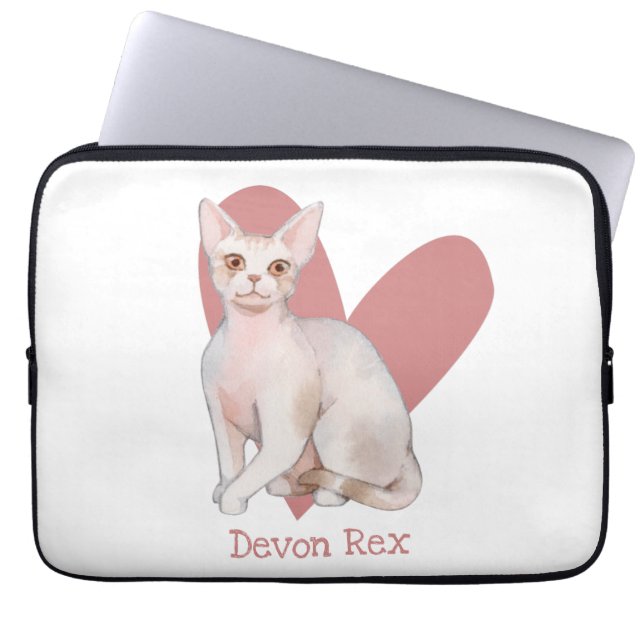 Devon Rex Cat Waterverf Kat Roze hart Laptop Sleeve (Voorkant)