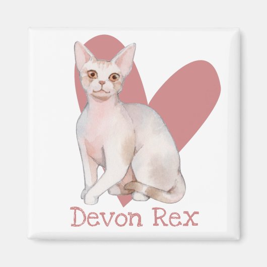 Devon Rex Cat Waterverf Kat Roze hart Magneet (Voorkant)