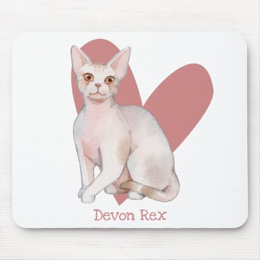Devon Rex Cat Waterverf Kat Roze hart Muismat (Voorkant)