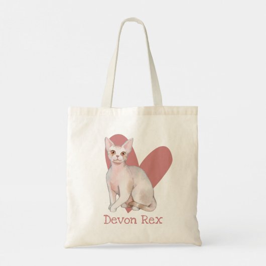 Devon Rex Cat Waterverf Kat Roze hart Tote Bag (Achterkant)
