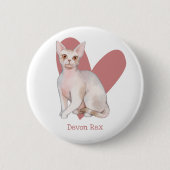 Devon Rex Cat Waterverf Kat Roze hartslag Button (Voorkant)
