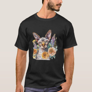 Devon Rex Flowers Waterverf Plant Tuinman Cat Lo T-shirt