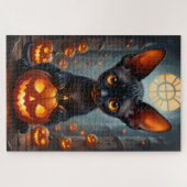 Devon Rex gotische Halloween-portretkunst Legpuzzel (Horizontaal)