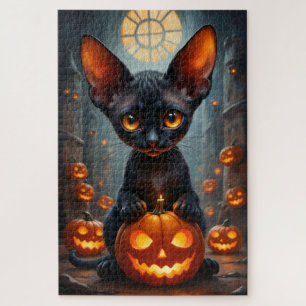 Devon Rex gotische Halloween-portretkunst Legpuzzel