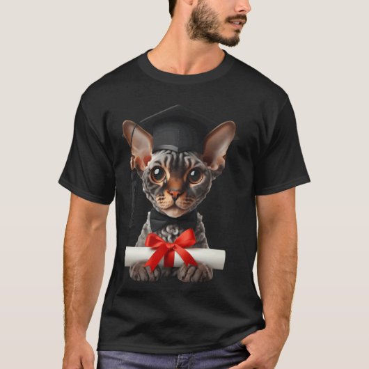 Devon Rex Kat Afstudeerceremonie Muts Afgestudeerd T-shirt (Voorkant)