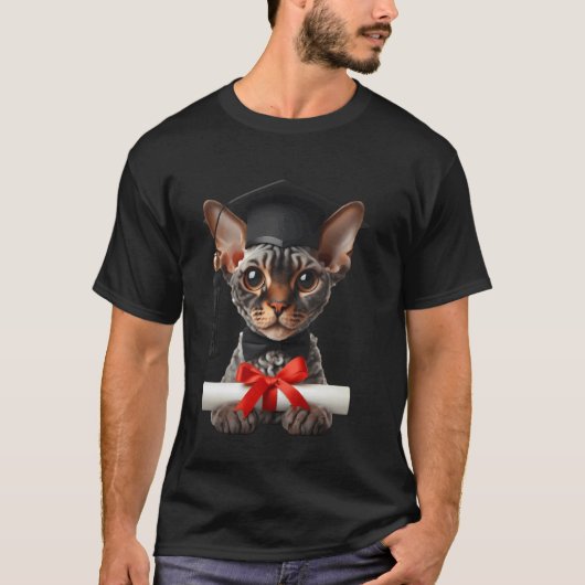 Devon Rex Kat Afstudeerceremonie Muts Afgestudeerd T-shirt (Voorkant)