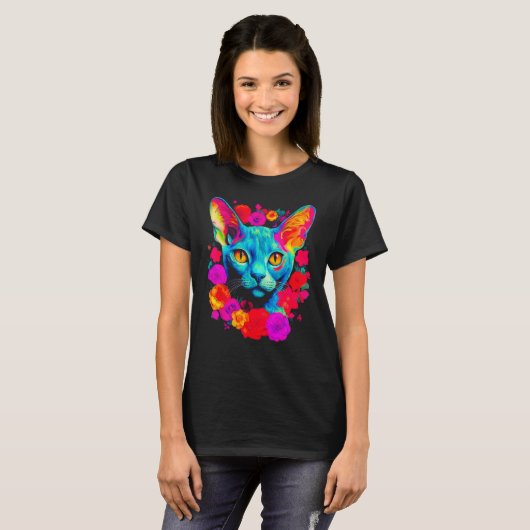 Devon Rex Kat Bloem T-shirt (Voorkant volledig)