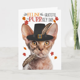 Devon Rex Kat Feline Dankbaar voor PURRkey Dag Feestdagen Kaart