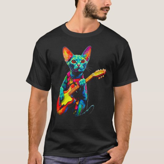 Devon Rex Kat Gitaar T-shirt (Voorkant)