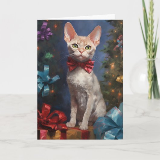 Devon Rex kat Kerst wenskaart Bedankkaart (Voorkant)