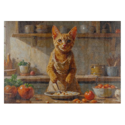 Devon Rex kat kookt in keuken Snijplank (Voorkant)